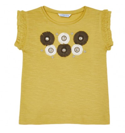 Camiseta apliques flores niña - Mostaza