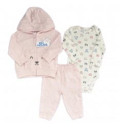 Conjunto 3 piezas para bebé niña osita Rosa