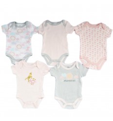 Set de 5 bodys para bebé niña -Gris rosa