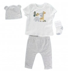 Conjunto 4 piezas para bebé niño Gris animalitos